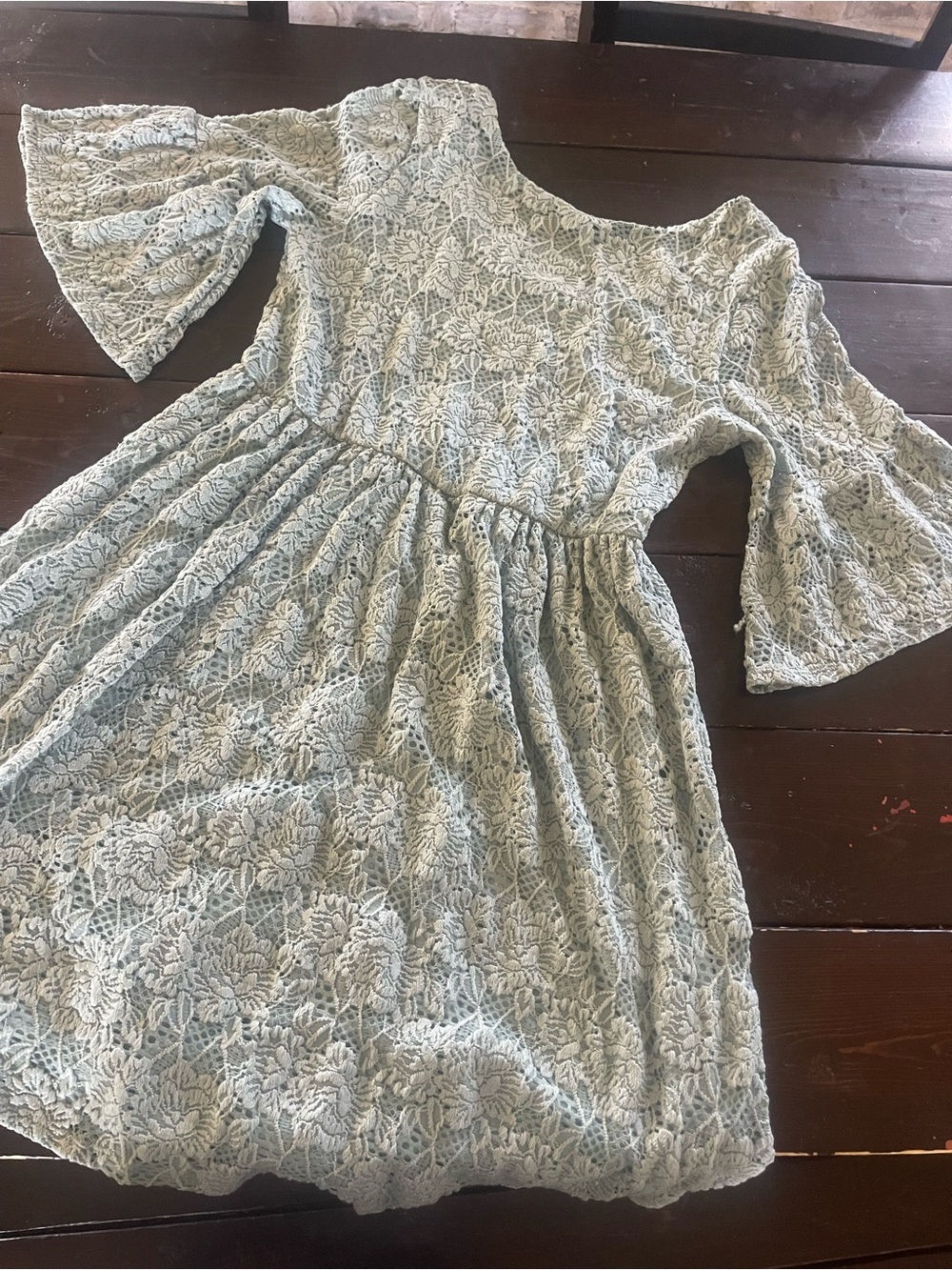 easel Light Blue Lace Bell-Sleeve Dress